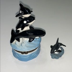 Orca Whales Trinket Box with miniature whale